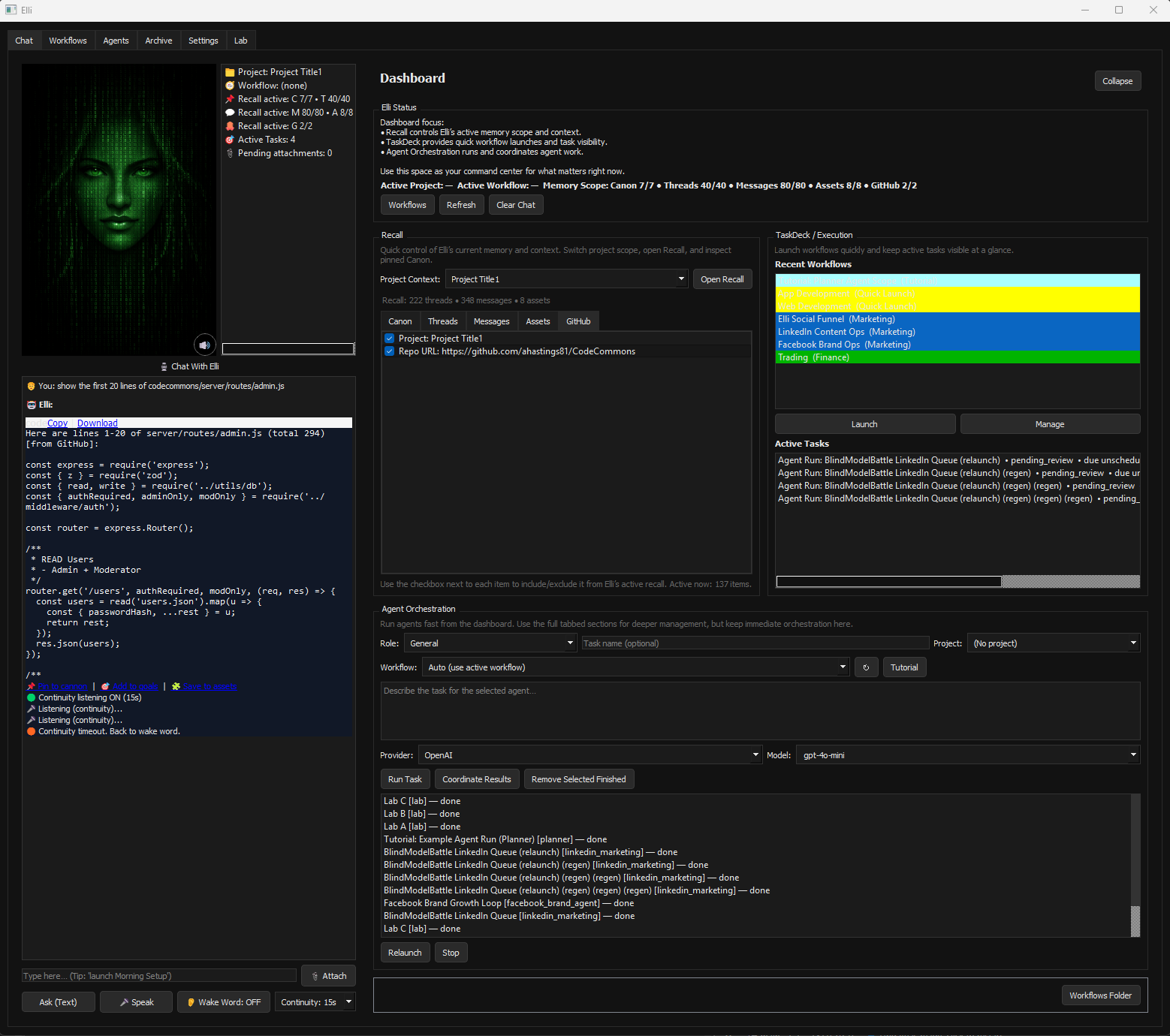 Elli AI Operating Environment Dashboard
